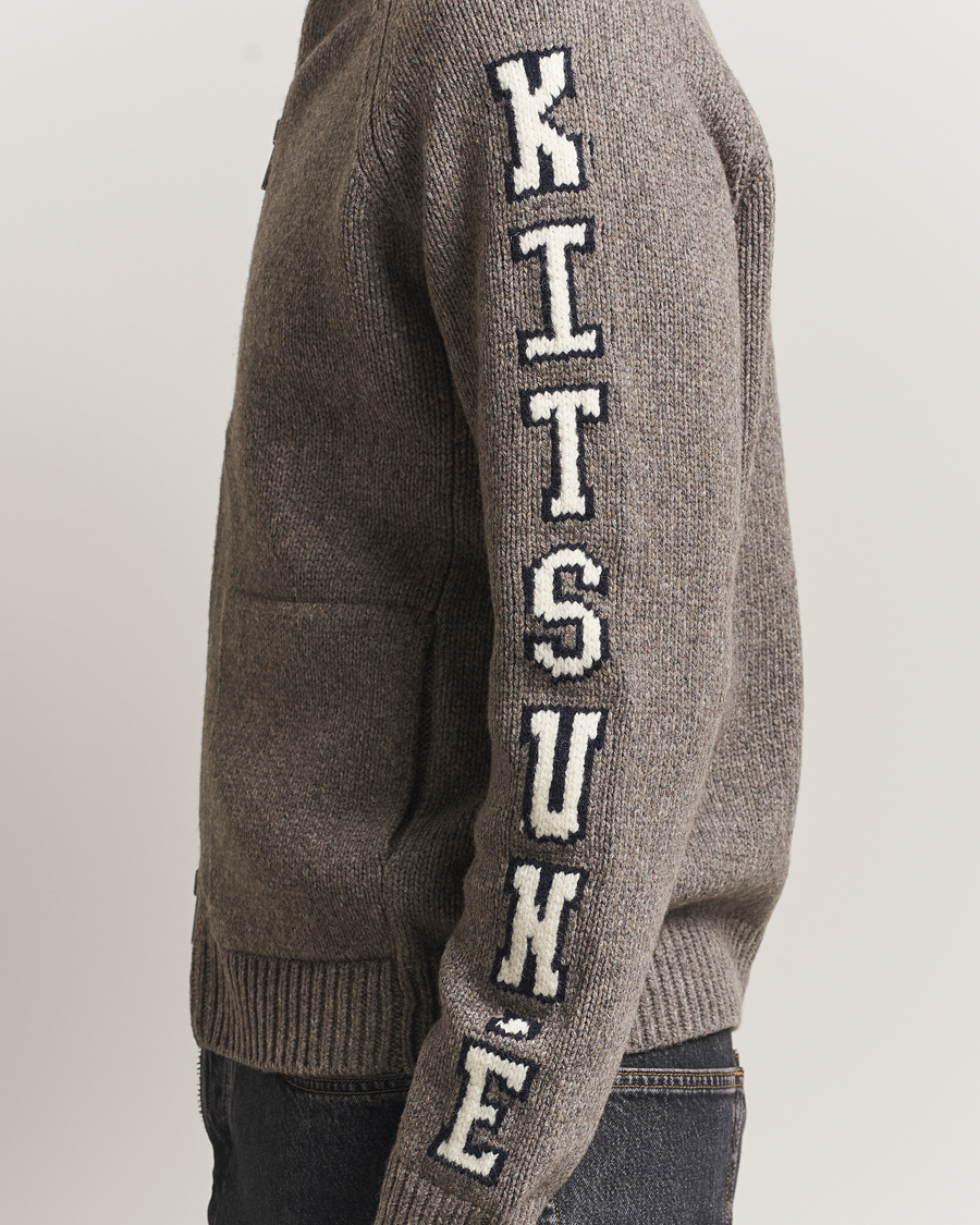 Heren | Truien | Maison Kitsuné | College Wool Knitted Full Zip Medium Grey Melange