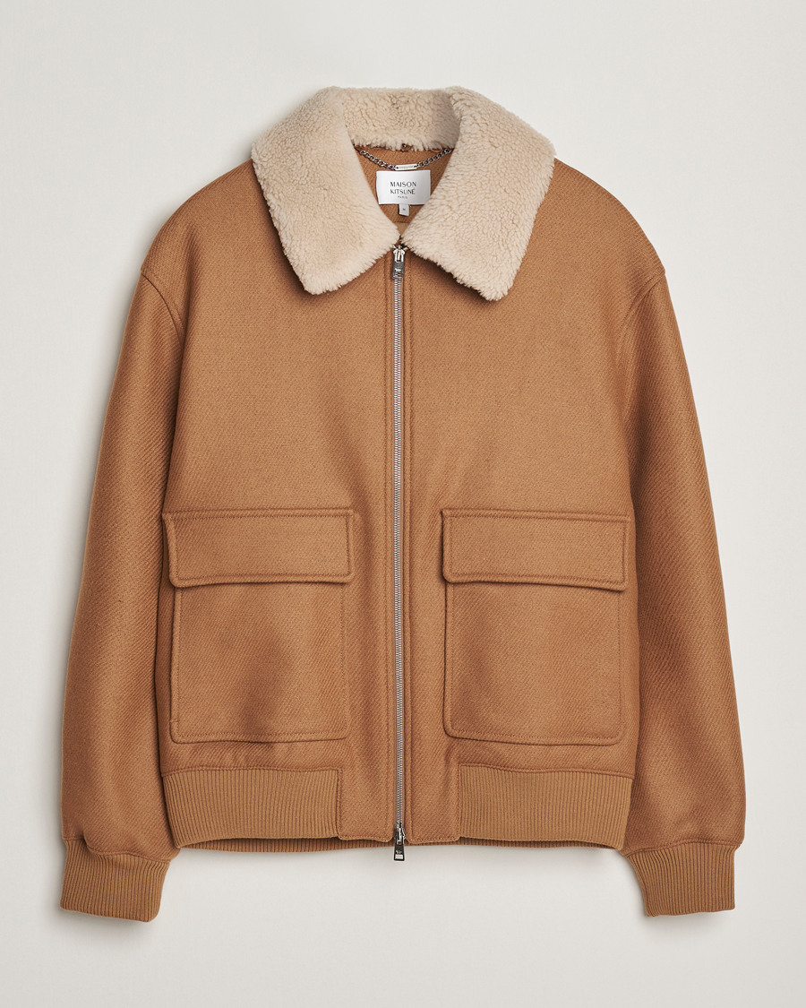 Heren | Jassen | Maison Kitsuné | Wool Shearling Collar Aviator Jacket Ginger Brown