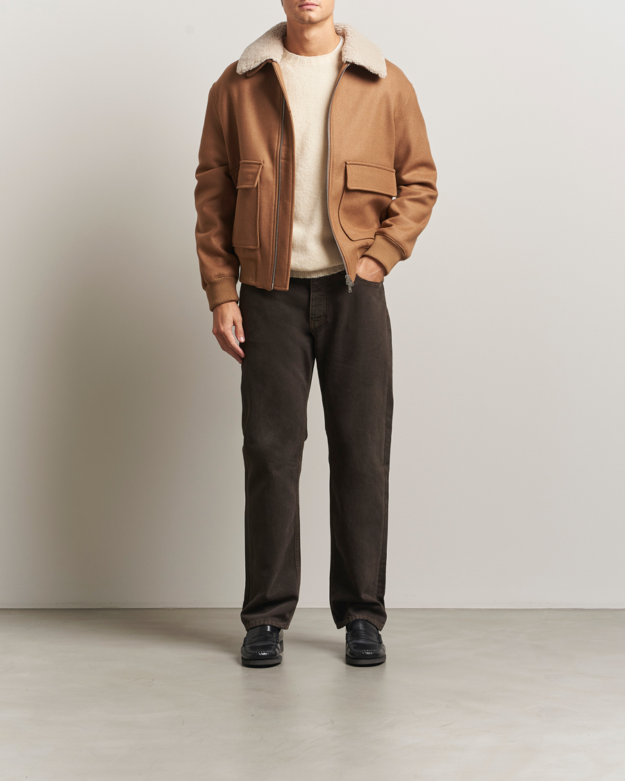 Heren | Jassen | Maison Kitsuné | Wool Shearling Collar Aviator Jacket Ginger Brown