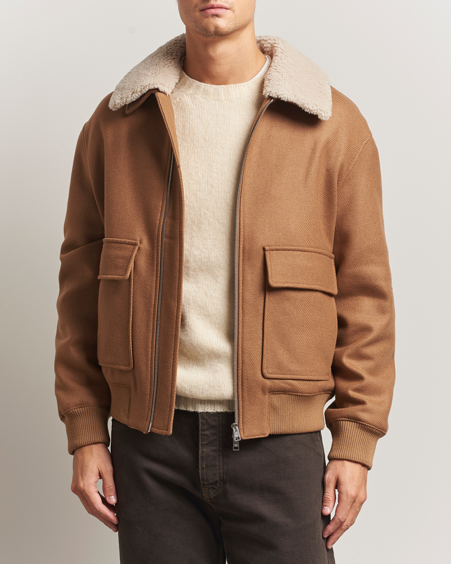 Heren | Jassen | Maison Kitsuné | Wool Shearling Collar Aviator Jacket Ginger Brown