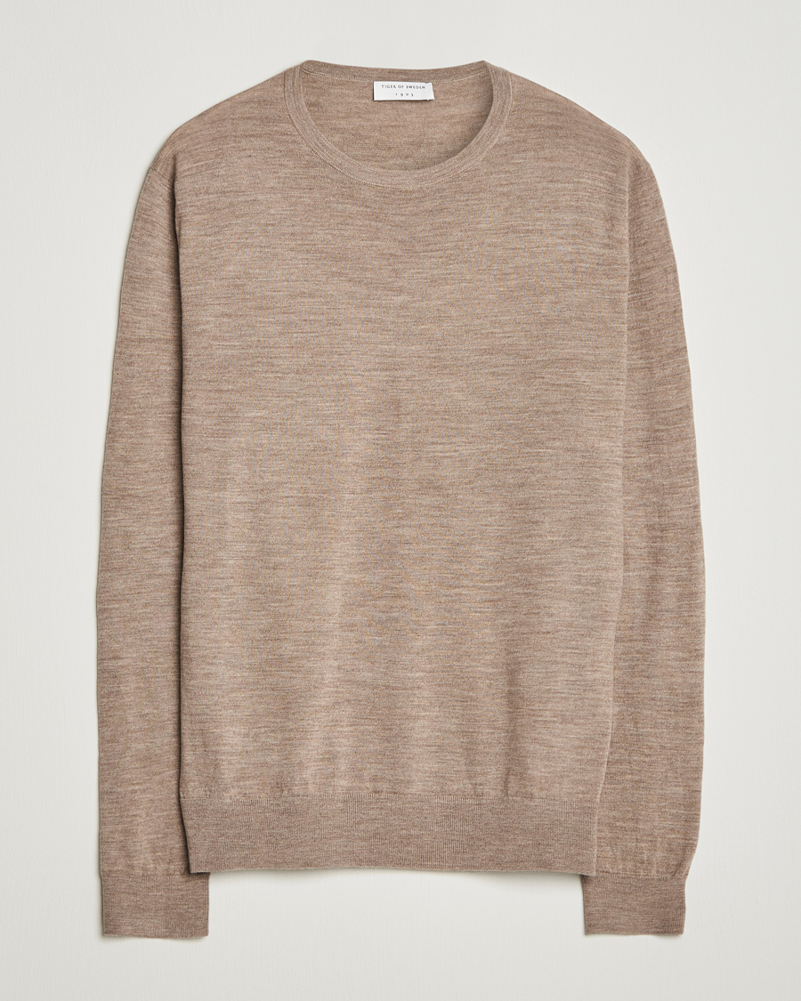 Heren | Truien | Tiger of Sweden | Connor Extra Fine Merino Crew Neck Pullover Beige Melange