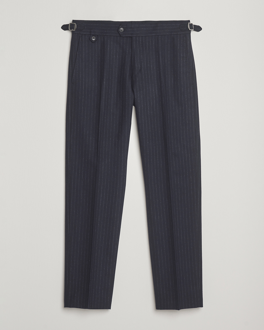 Heren | Broeken | Tiger of Sweden | Tense Wool Pleated Pinstriped Trousers Blue Function