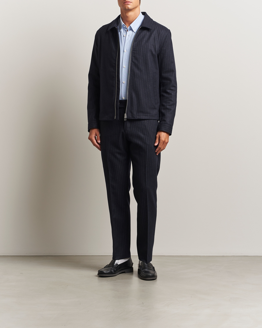 Heren | Broeken | Tiger of Sweden | Tense Wool Pleated Pinstriped Trousers Blue Function