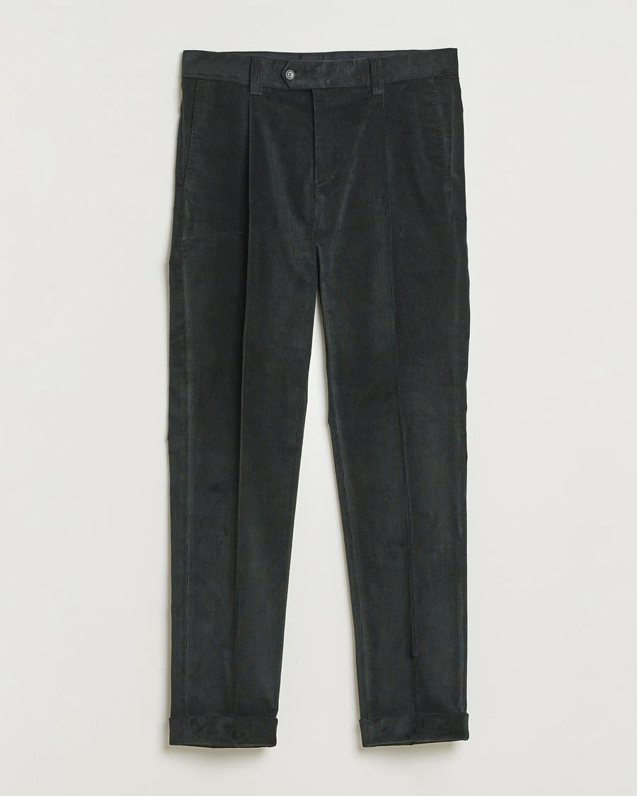 Heren | Broeken | Tiger of Sweden | Tenuta Pleated Corduroy Trousers Midnight Green