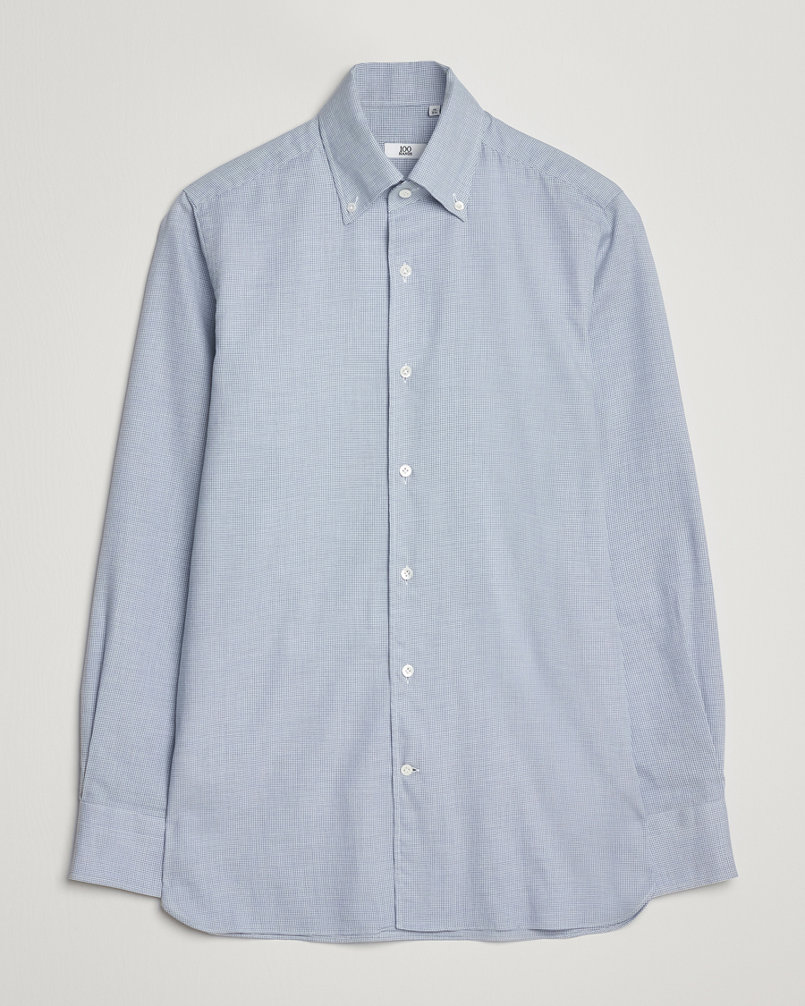 Heren | Overhemden | 100Hands | Micro Houndstooth Flannel Button Down Blue