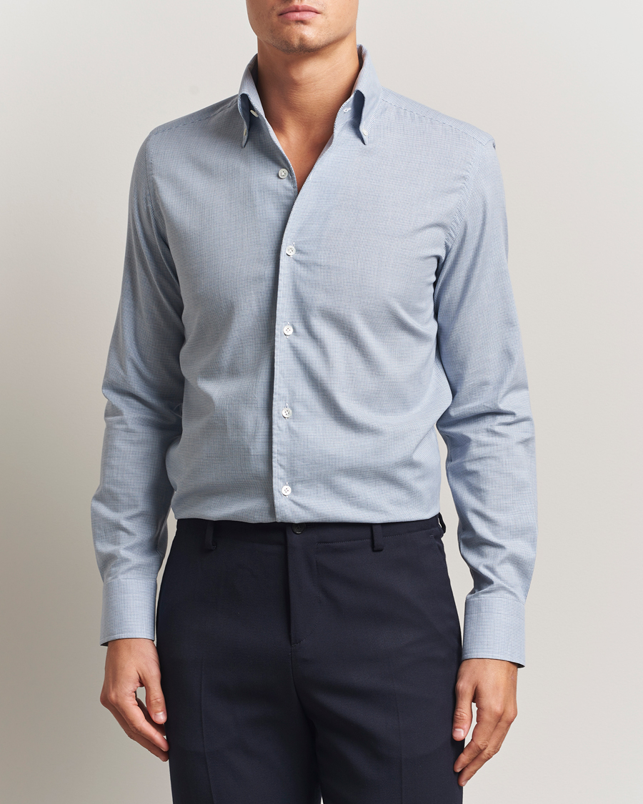 Heren | Overhemden | 100Hands | Micro Houndstooth Flannel Button Down Blue