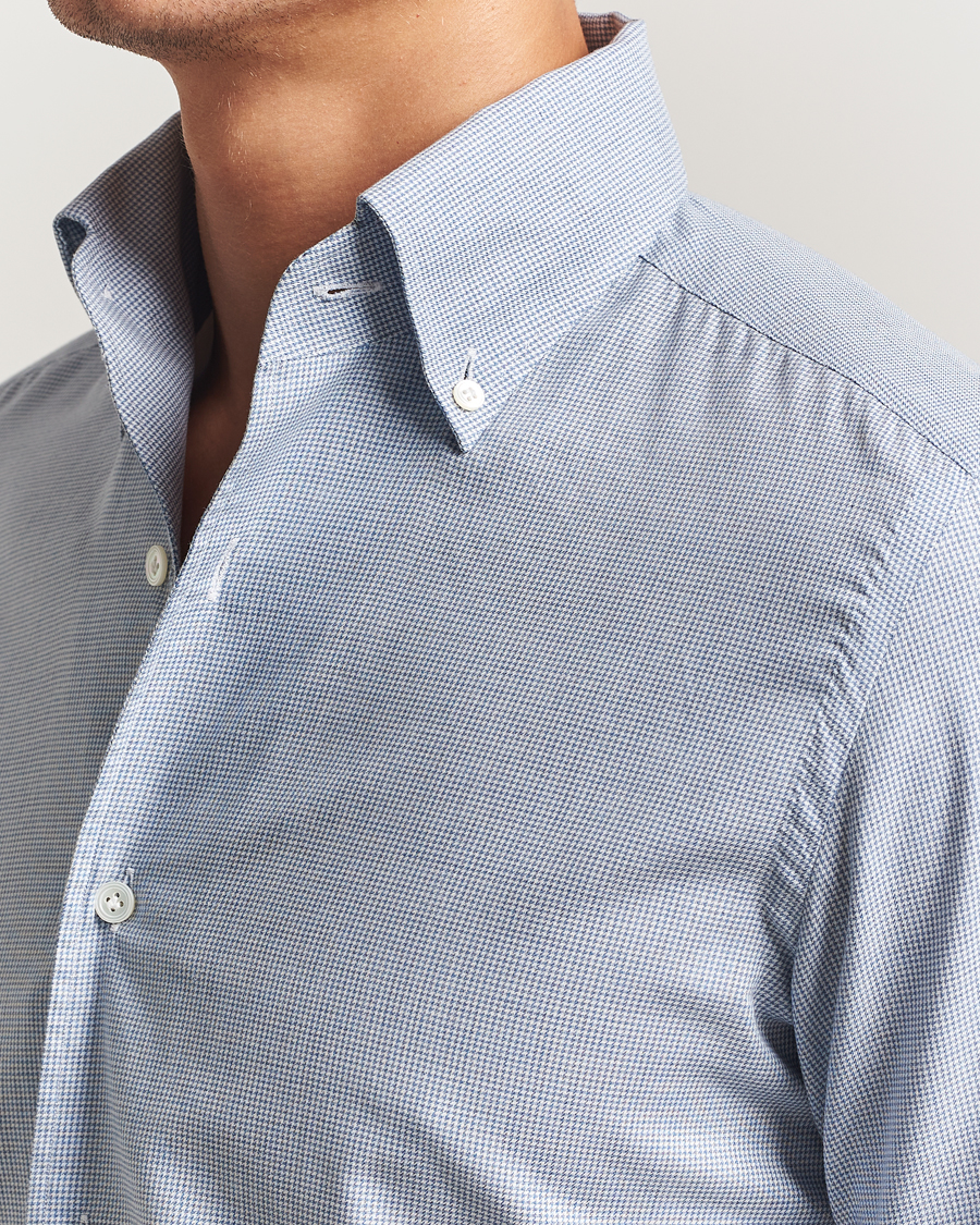 Heren | Overhemden | 100Hands | Micro Houndstooth Flannel Button Down Blue