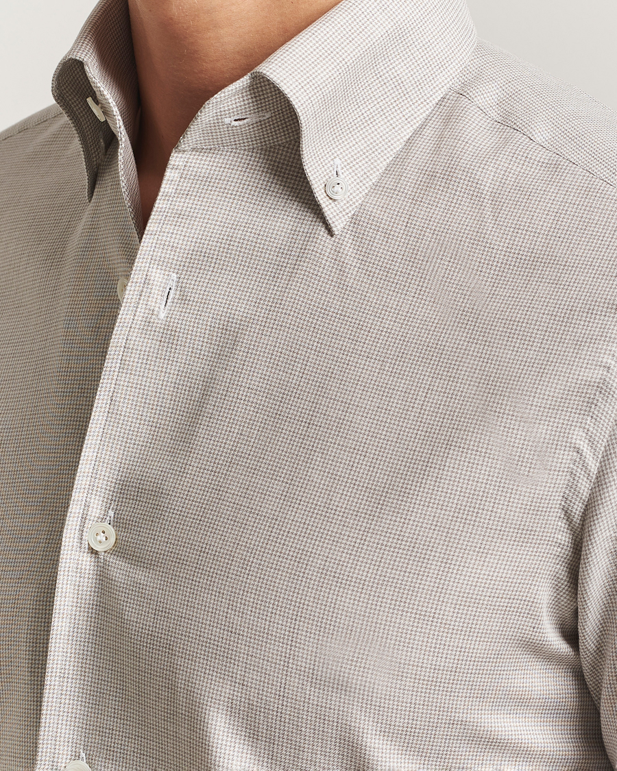 Heren | Overhemden | 100Hands | Micro Houndstooth Flannel Button Down Beige