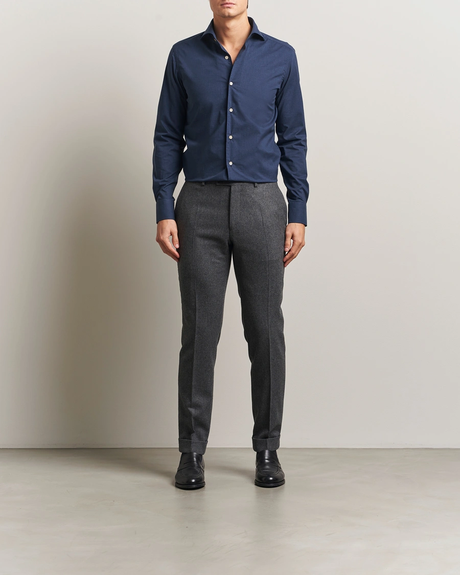 Heren | Overhemden | 100Hands | Cotton Melange Cut Away Shirt Light Blue