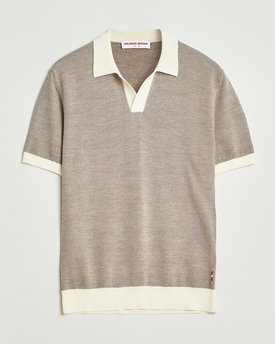 Heren | Polo's | Orlebar Brown | Horton Contrast Merino Polo Morel Brown/Sand