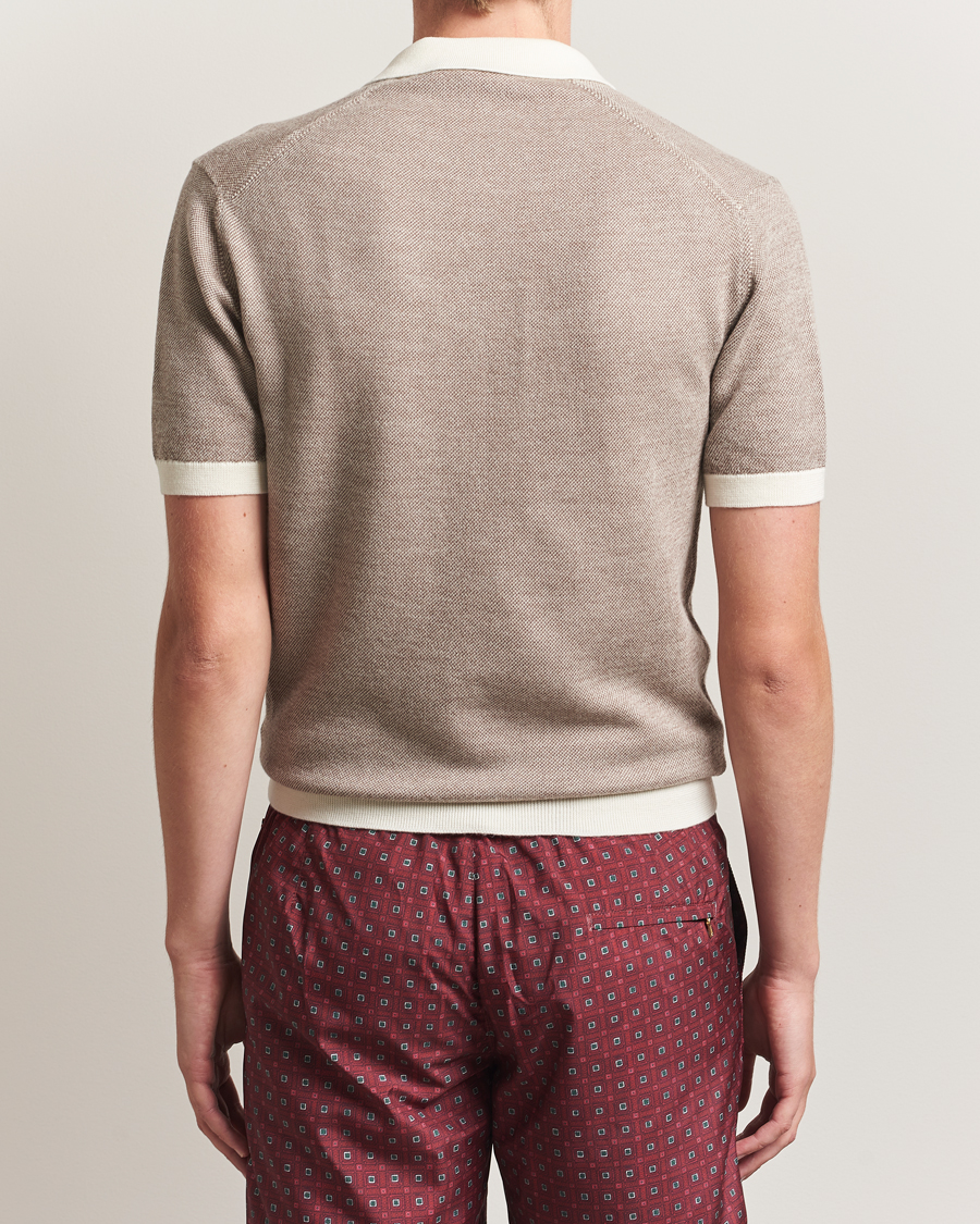 Heren | Polo's | Orlebar Brown | Horton Contrast Merino Polo Morel Brown/Sand