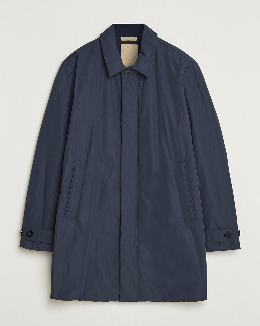 Heren | Jassen | Woolrich | Peached Primaloft Padded Carcoat Melton Blue