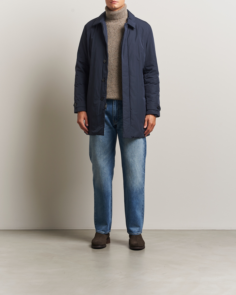 Heren | Jassen | Woolrich | Peached Primaloft Padded Carcoat Melton Blue