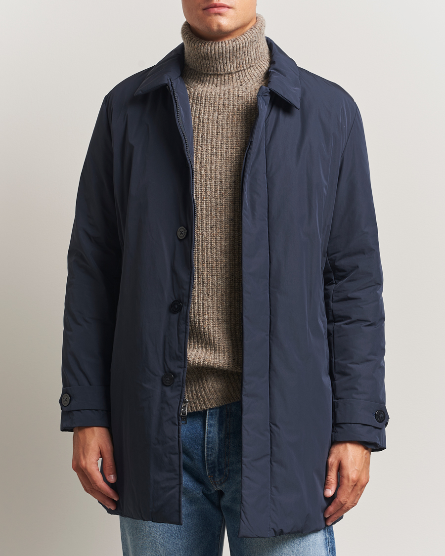 Heren | Jassen | Woolrich | Peached Primaloft Padded Carcoat Melton Blue