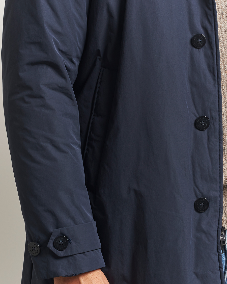 Heren | Jassen | Woolrich | Peached Primaloft Padded Carcoat Melton Blue