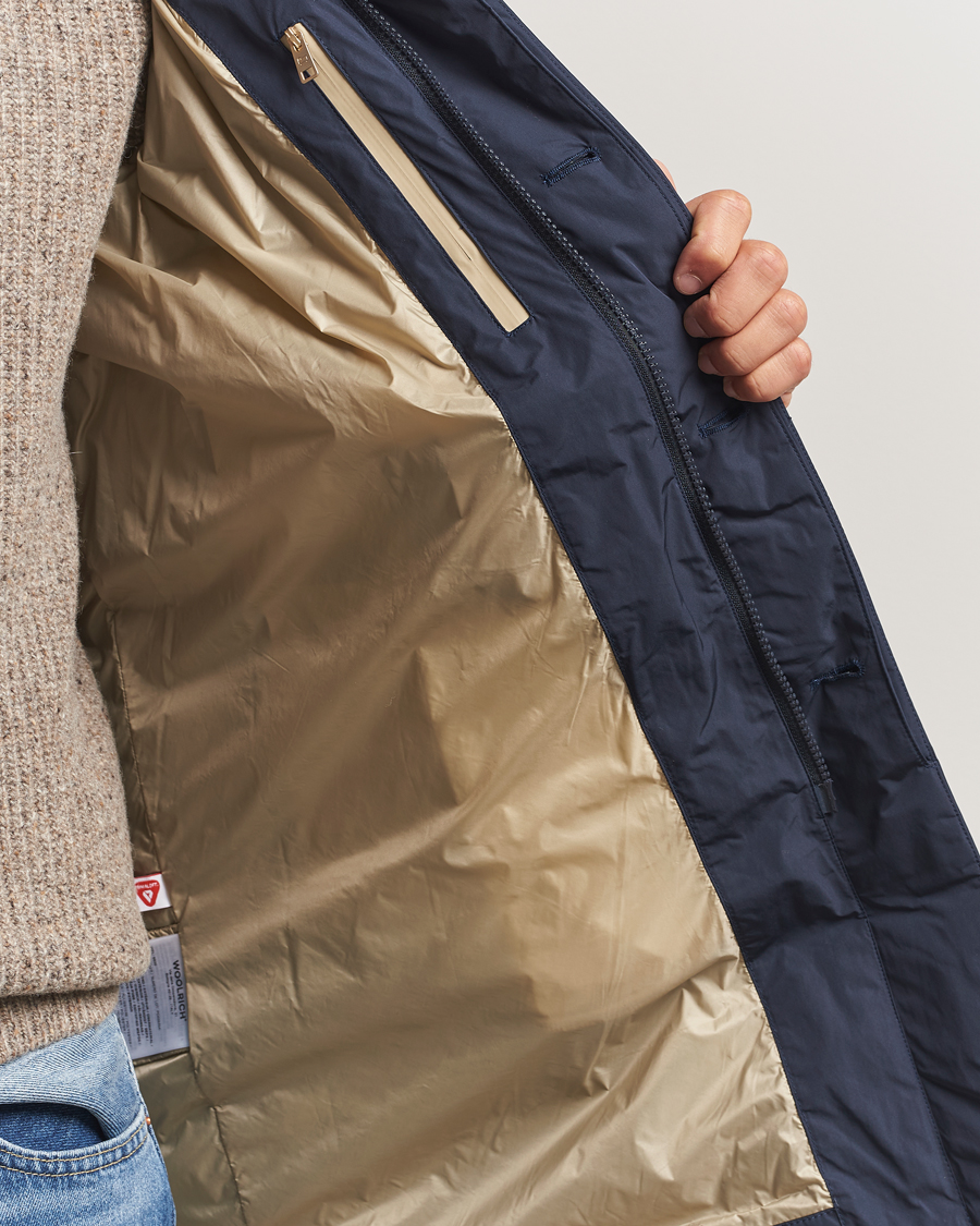 Heren | Jassen | Woolrich | Peached Primaloft Padded Carcoat Melton Blue