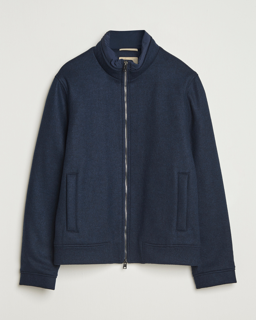 Heren | Jassen | Woolrich | Knitted Wool Lewis Bomber Melton Blue