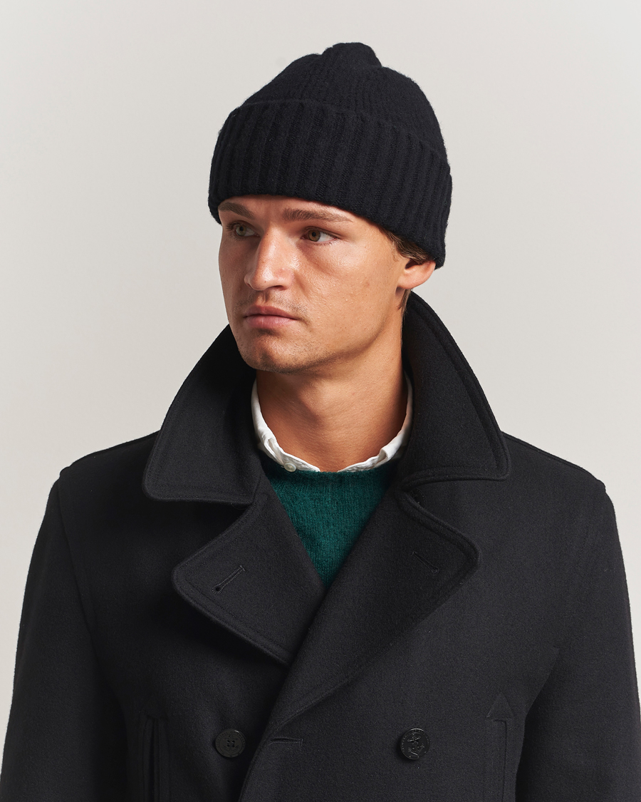 Heren | Mutsen | Robert Mackie | Rona Ribbed Shaggy Lambswool Beanie Black