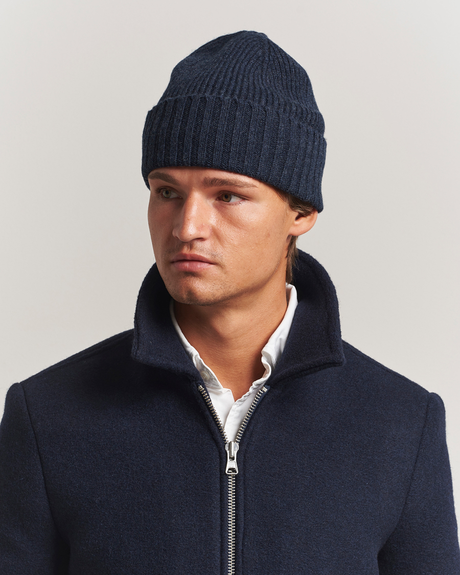 Heren | Mutsen | Robert Mackie | Kingswell Ribbed Wool/Cashmere Beanie Navy