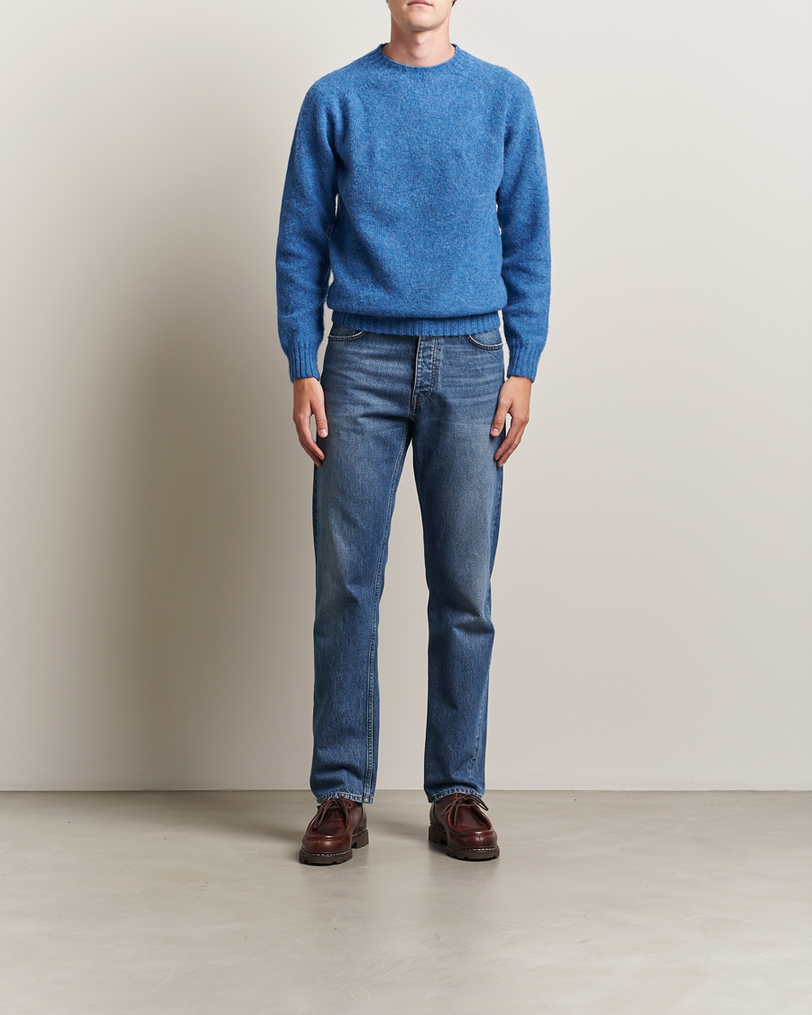 Heren | Truien | Harley Of Scotland | Brushed Supersoft Lambswool Crewneck Cobalt