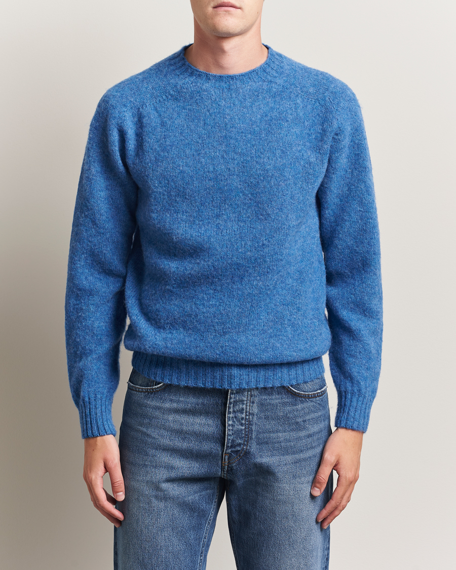Heren | Truien | Harley Of Scotland | Brushed Supersoft Lambswool Crewneck Cobalt