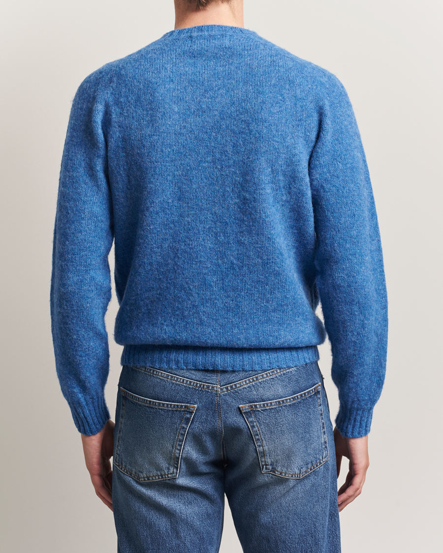Heren | Truien | Harley Of Scotland | Brushed Supersoft Lambswool Crewneck Cobalt