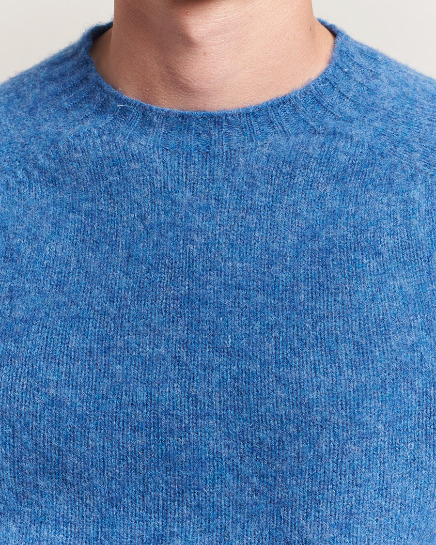 Heren | Truien | Harley Of Scotland | Brushed Supersoft Lambswool Crewneck Cobalt