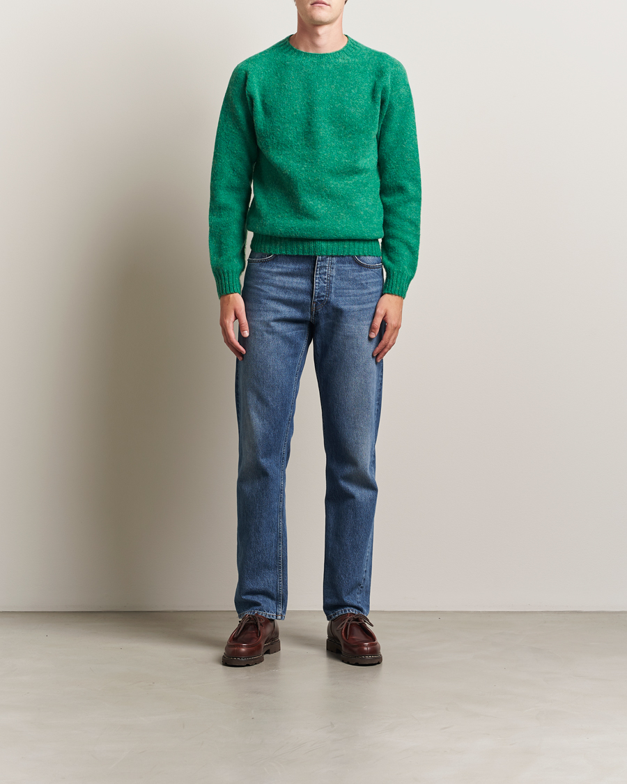 Heren | Truien | Harley Of Scotland | Brushed Supersoft Lambswool Crewneck Evergreen