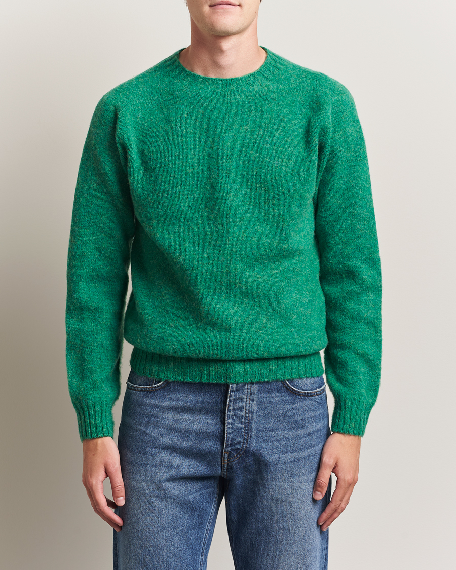 Heren | Truien | Harley Of Scotland | Brushed Supersoft Lambswool Crewneck Evergreen