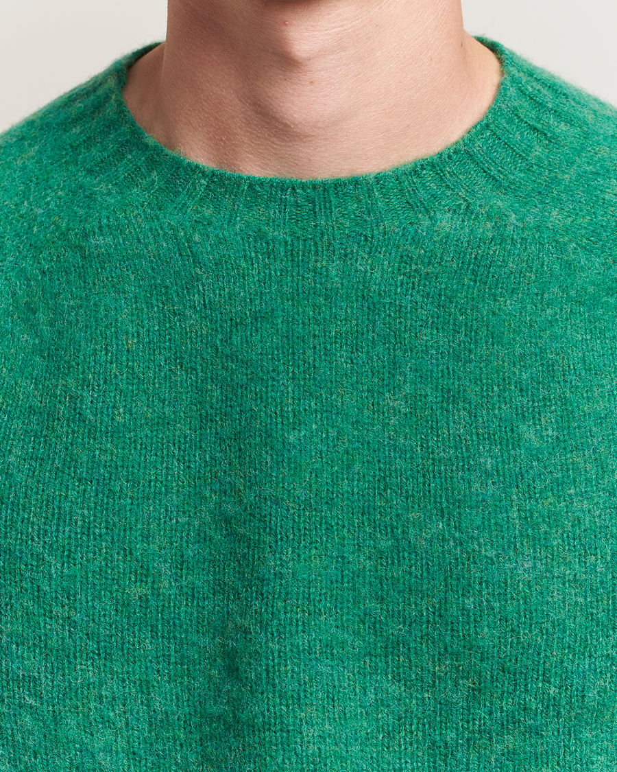 Heren | Truien | Harley Of Scotland | Brushed Supersoft Lambswool Crewneck Evergreen