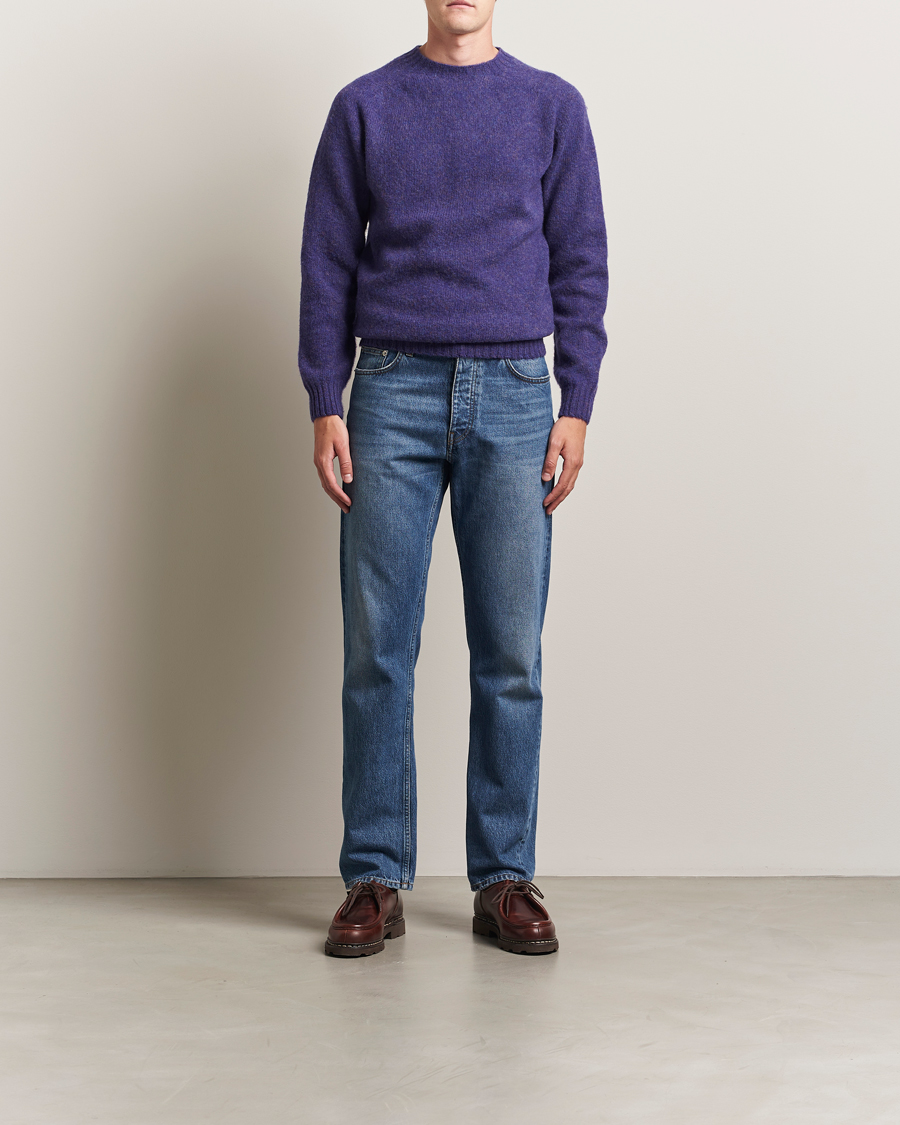 Heren | Truien | Harley Of Scotland | Brushed Supersoft Lambswool Crewneck Iris