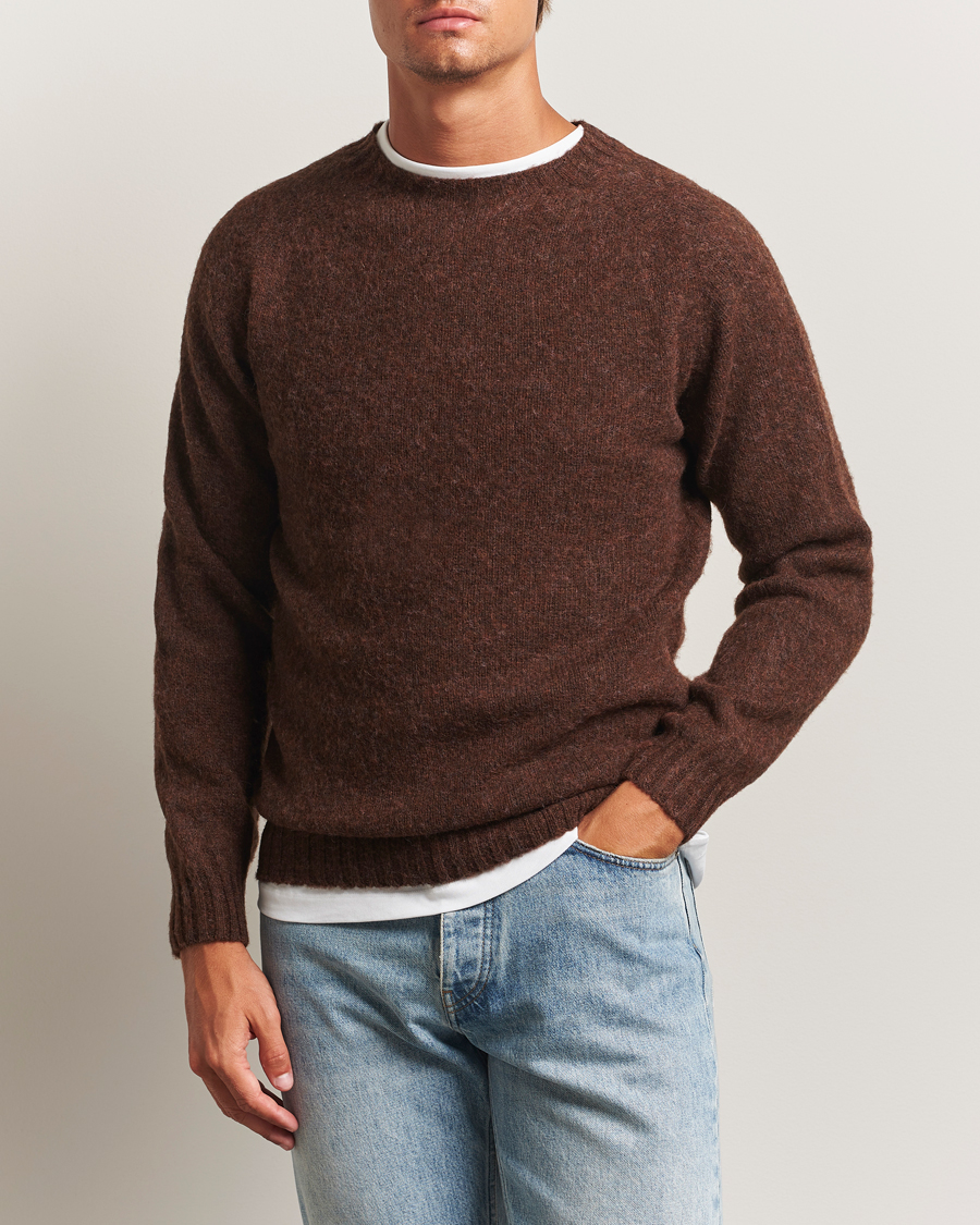 Heren | Truien | Harley Of Scotland | Brushed Supersoft Lambswool Crewneck Marron