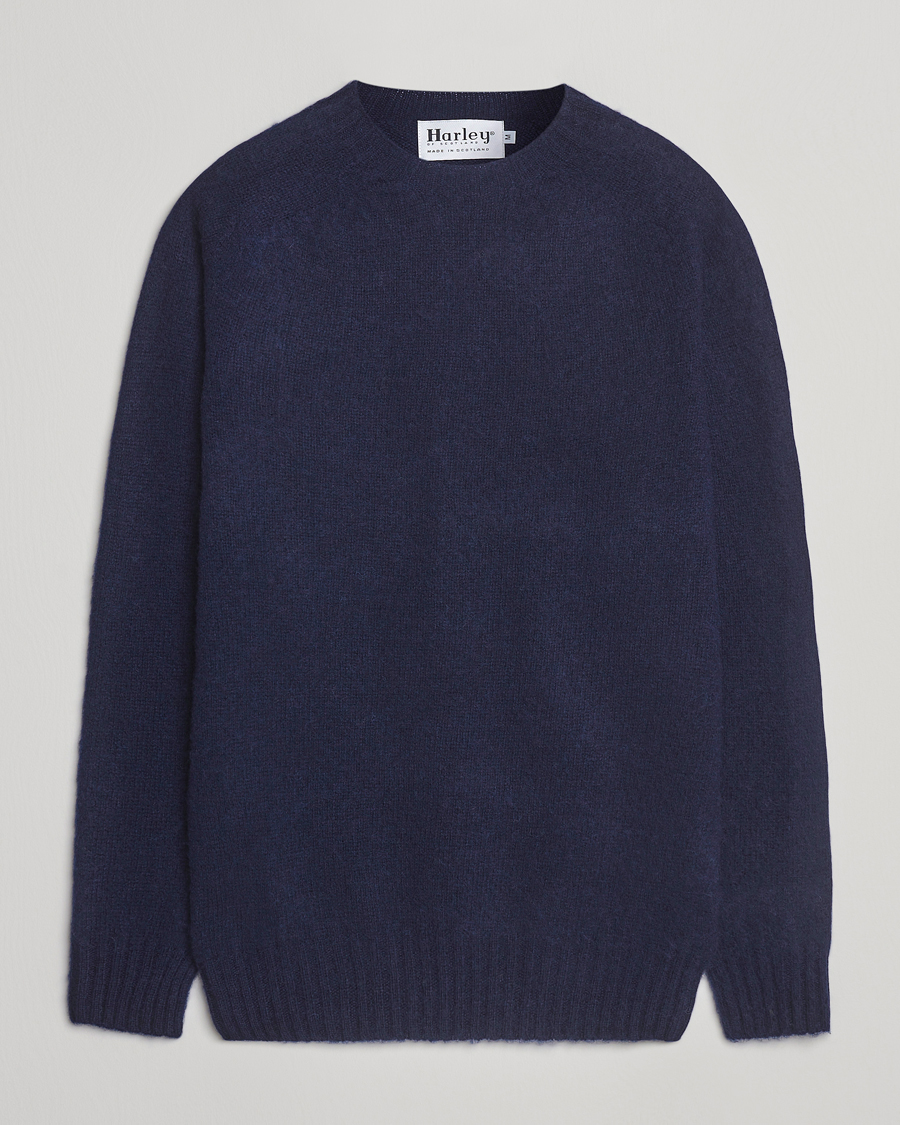 Heren | Truien | Harley Of Scotland | Brushed Supersoft Lambswool Crewneck Navy
