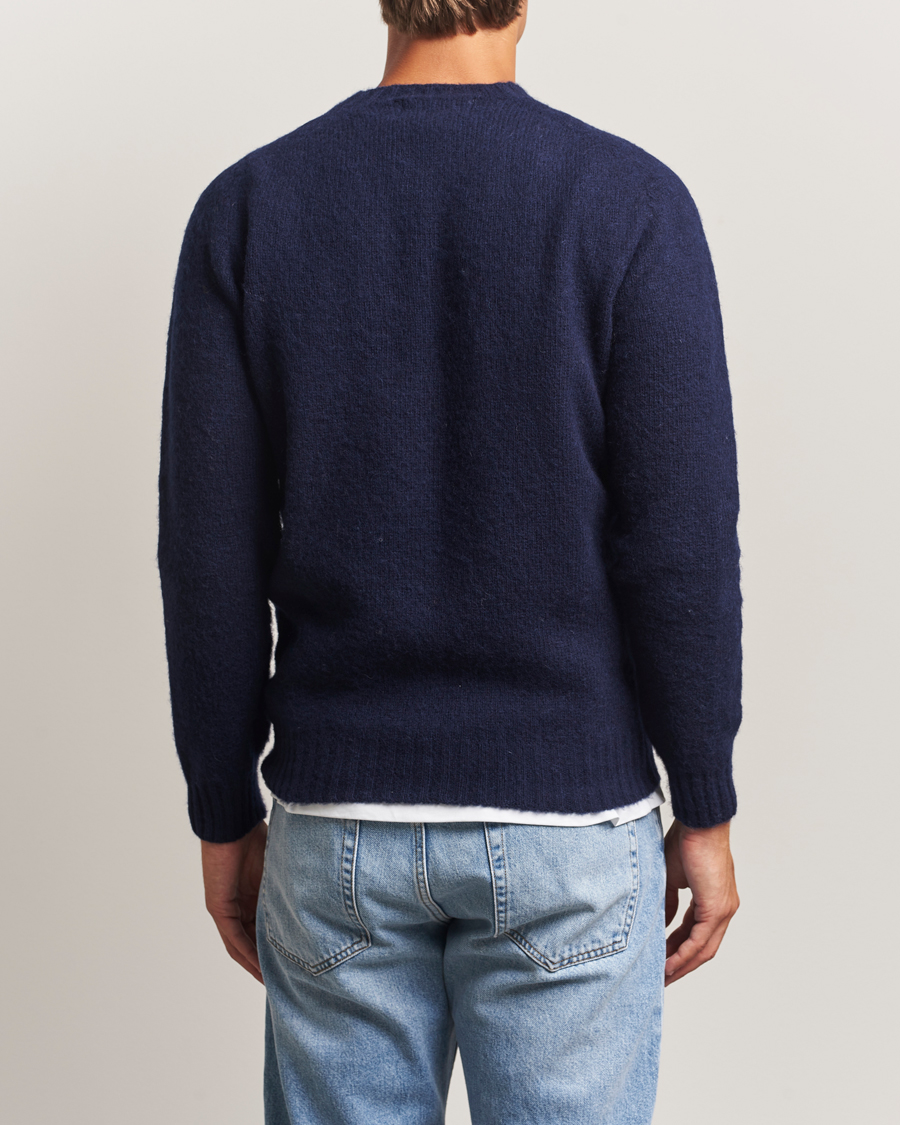 Heren | Truien | Harley Of Scotland | Brushed Supersoft Lambswool Crewneck Navy