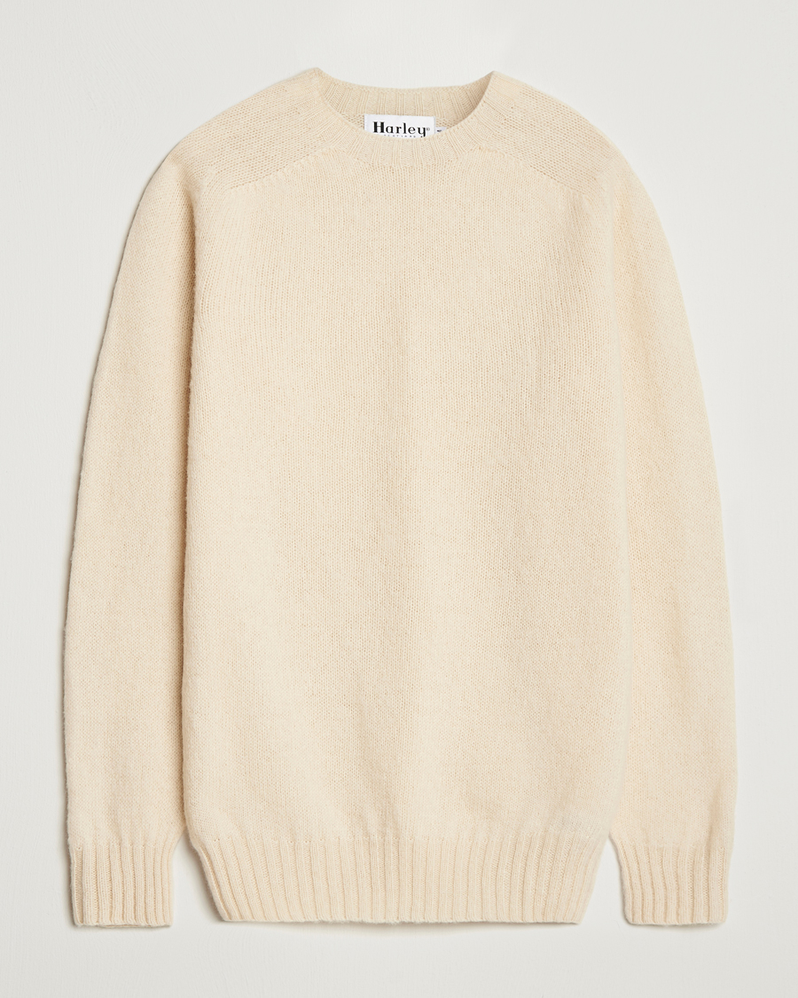 Heren | Truien | Harley Of Scotland | Brushed Supersoft Lambswool Crewneck Vanilla
