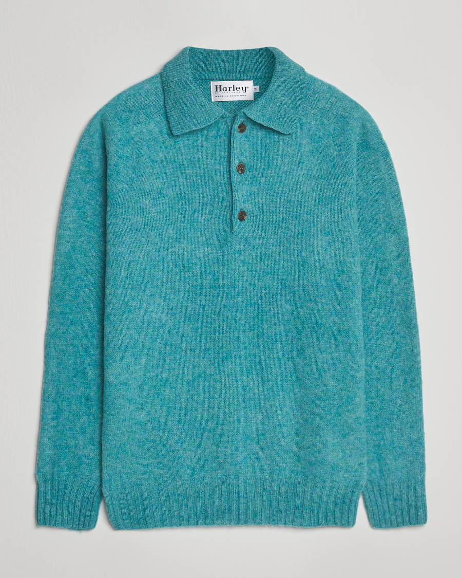 Heren | Truien | Harley Of Scotland | Brushed Supersoft Lambswool Polo Hummingbird