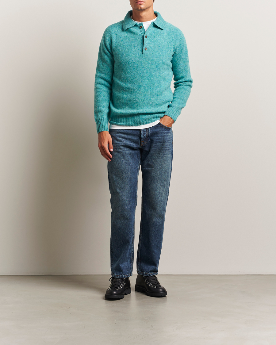Heren | Truien | Harley Of Scotland | Brushed Supersoft Lambswool Polo Hummingbird