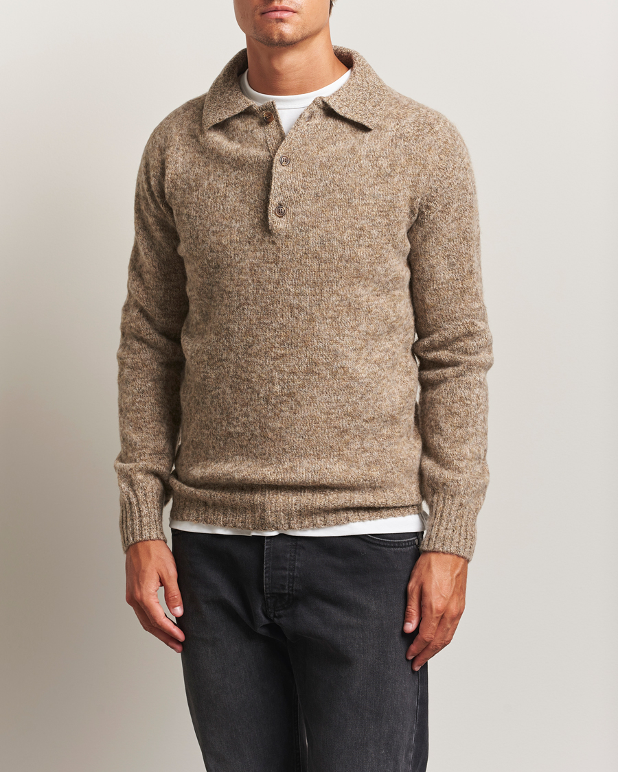 Heren | Truien | Harley Of Scotland | Brushed Supersoft Lambswool Polo Pebble