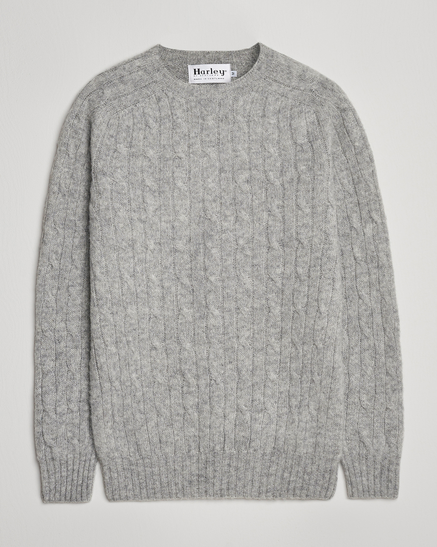Heren | Truien | Harley Of Scotland | Brushed Supersoft Lambswool Cable Silver