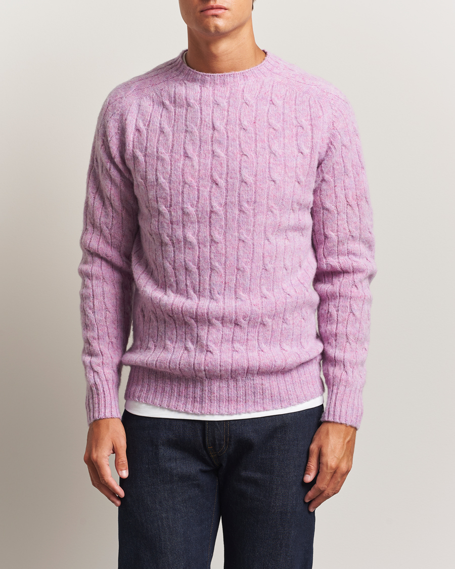 Heren | Truien | Harley Of Scotland | Brushed Supersoft Lambswool Cable Sweetpea