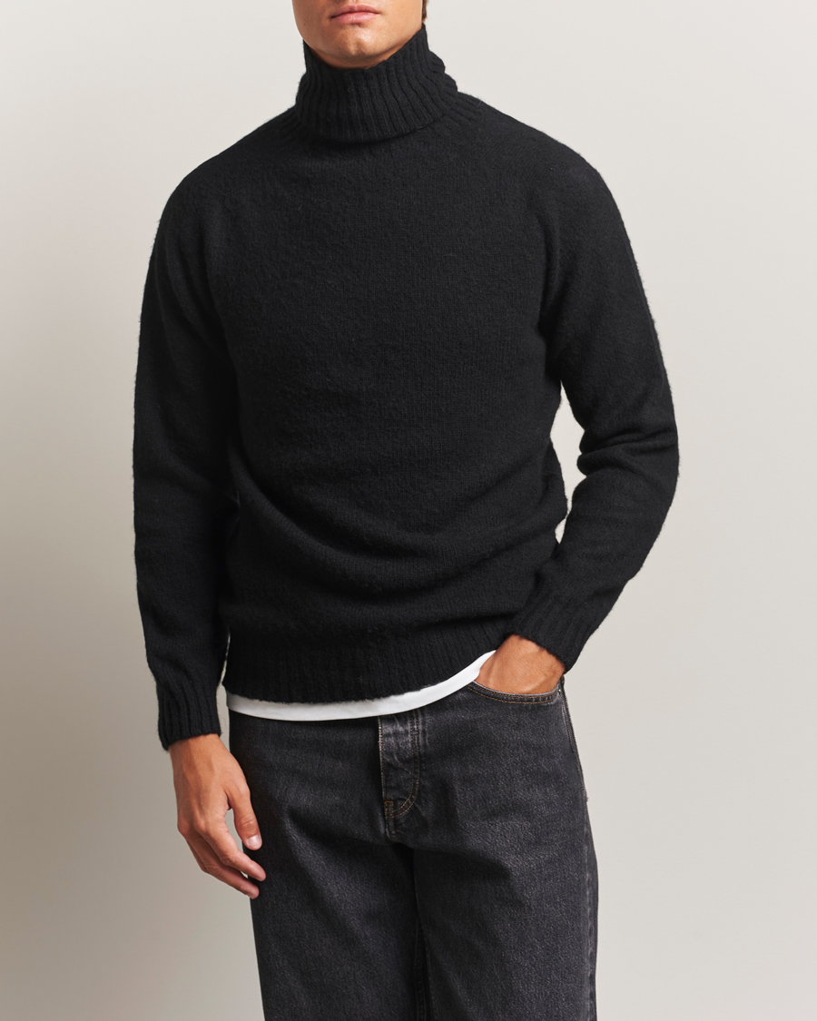 Heren | Truien | Harley Of Scotland | Brushed Supersoft Lambswool Rollneck Black