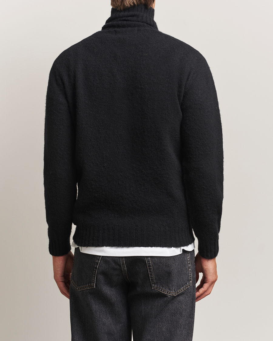 Heren | Truien | Harley Of Scotland | Brushed Supersoft Lambswool Rollneck Black