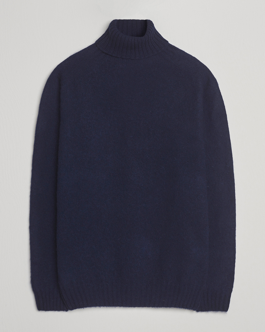 Heren | Truien | Harley Of Scotland | Brushed Supersoft Lambswool Rollneck Navy