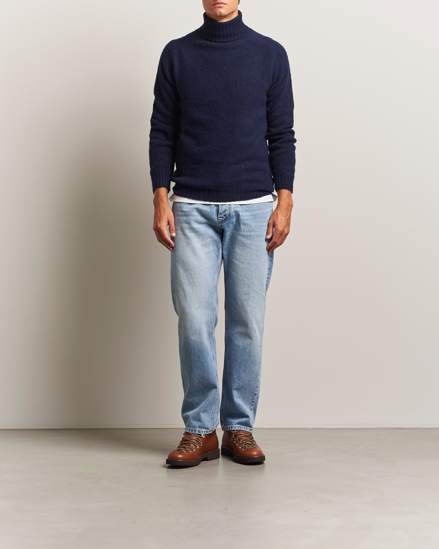 Heren | Truien | Harley Of Scotland | Brushed Supersoft Lambswool Rollneck Navy