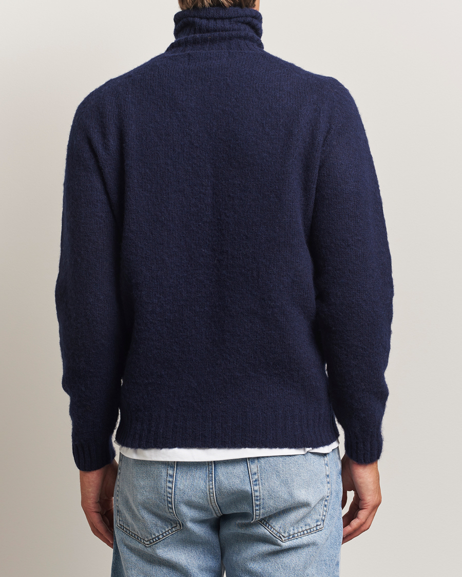 Heren | Truien | Harley Of Scotland | Brushed Supersoft Lambswool Rollneck Navy