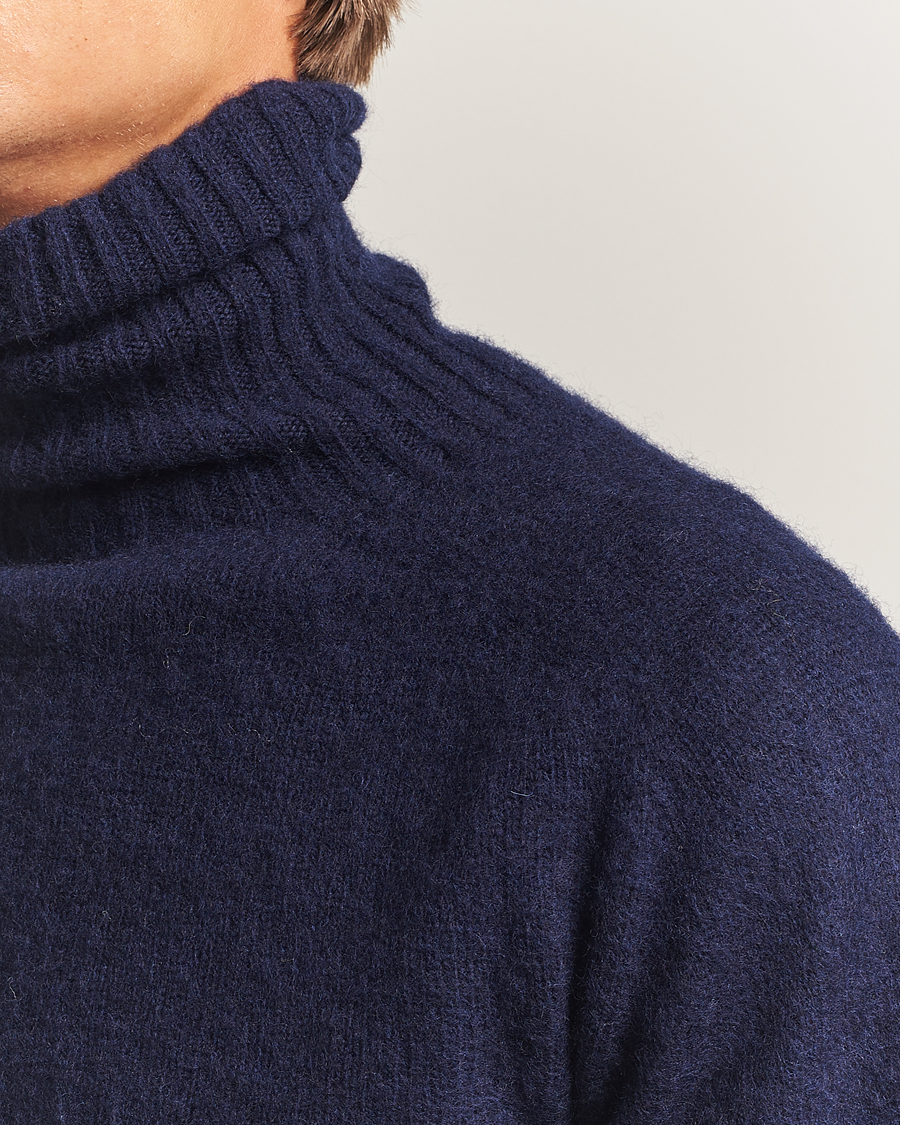 Heren | Truien | Harley Of Scotland | Brushed Supersoft Lambswool Rollneck Navy