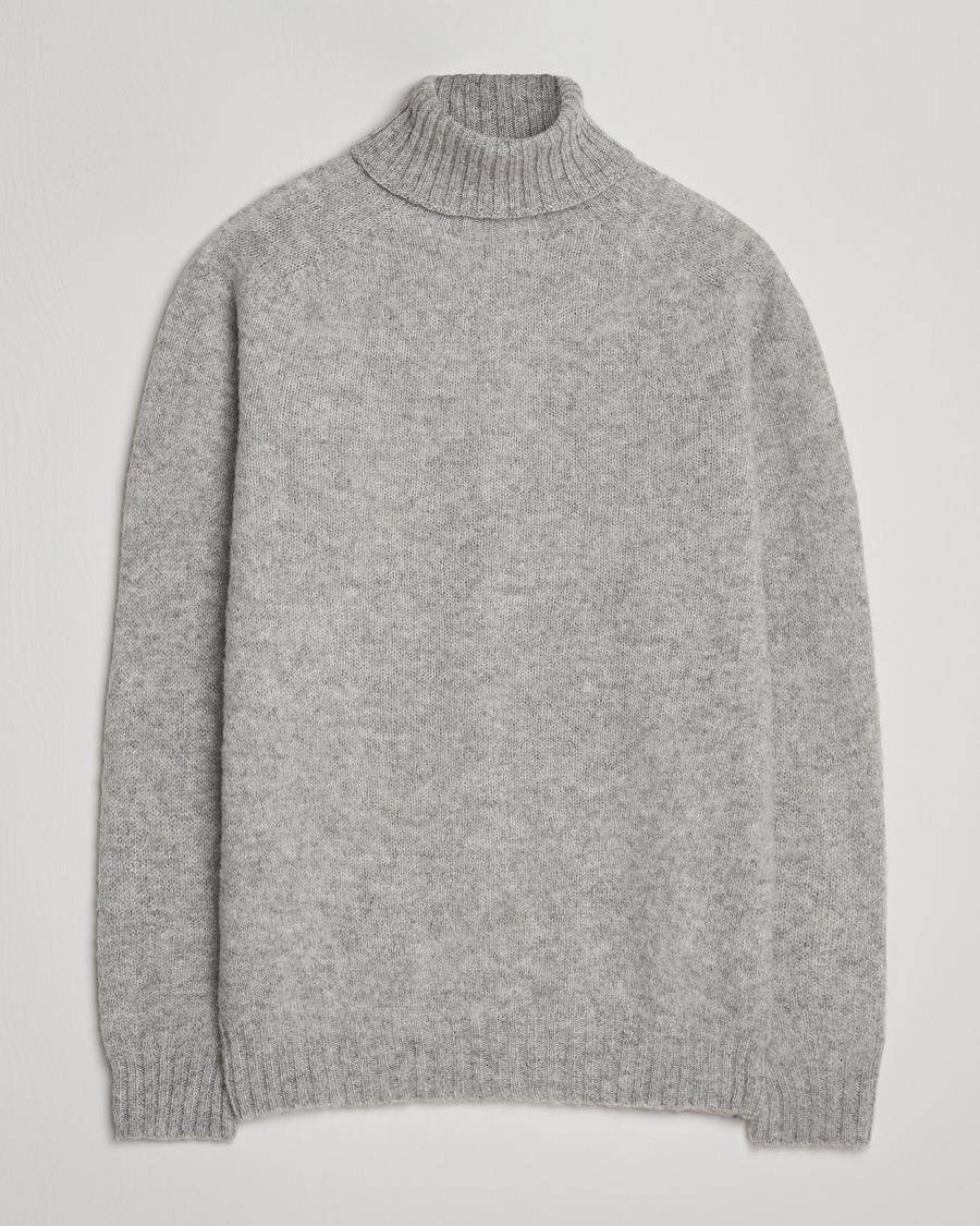 Heren | Truien | Harley Of Scotland | Brushed Supersoft Lambswool Rollneck Silver