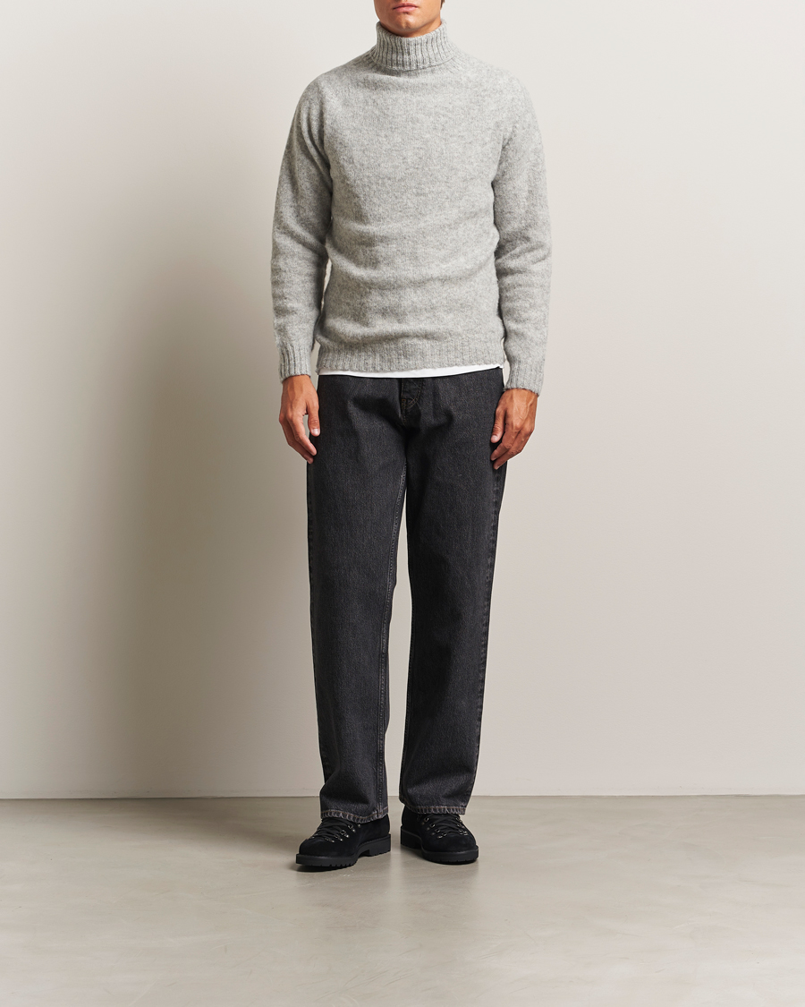 Heren | Truien | Harley Of Scotland | Brushed Supersoft Lambswool Rollneck Silver