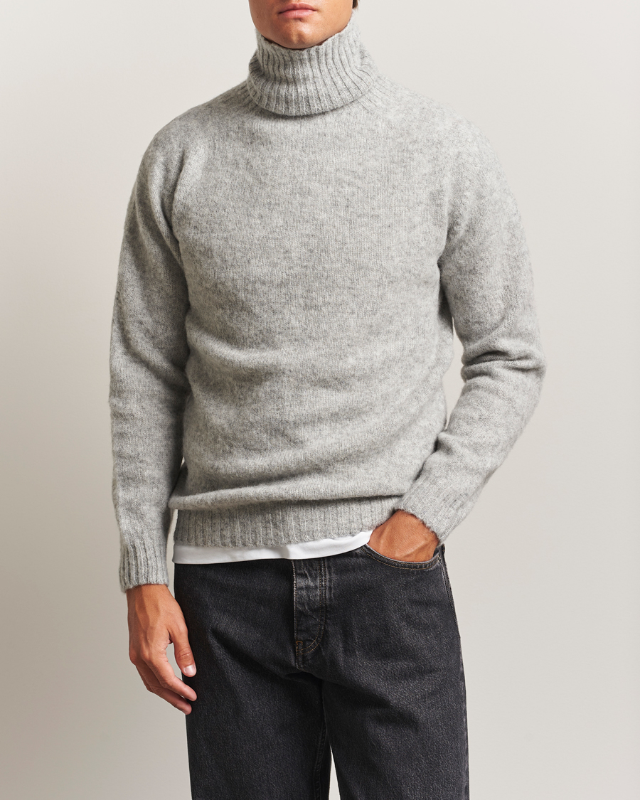Heren | Truien | Harley Of Scotland | Brushed Supersoft Lambswool Rollneck Silver