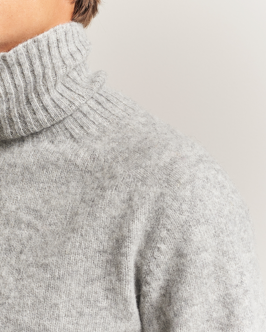 Heren | Truien | Harley Of Scotland | Brushed Supersoft Lambswool Rollneck Silver
